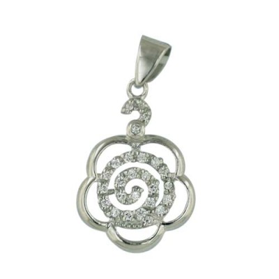 Sterling Silver Pendant Open Clear Cubic Zirconia Flower--Rhodium Plating/Nickle Free--