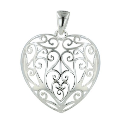 Sterling Silver Pendant Plain Open Filigree Heart--E-coated/Nickle Free--