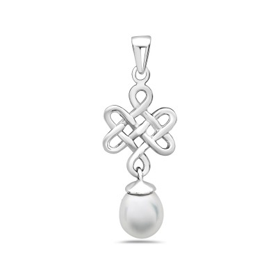 Sterling Silver Pendant 10mm White Freshwater Pearl with Endless Kno