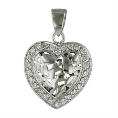 Sterling Silver Pendant Mixed Shape Clear Cubic Zirconia Heart--Rhodium Plating/Nickle Free--