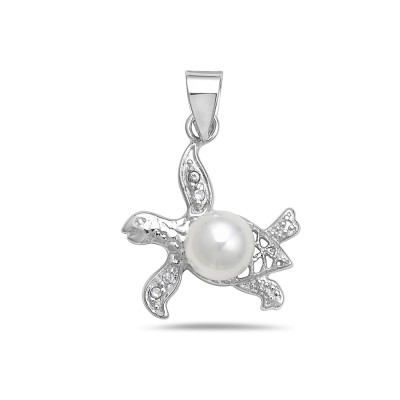 Sterling Silver Pendant with 6mm Shell Pearl Turtle