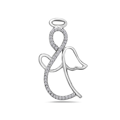 Sterling Silver Pendant Angel Clear Cubic Zirconia