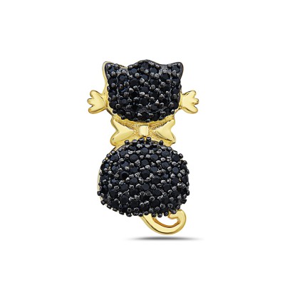 Sterling Silver Pendant with Gold Plating with of A Cat with Bl