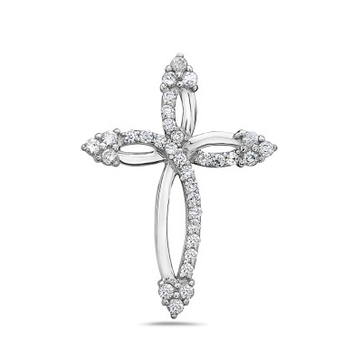 Sterling Silver Pendant Marquis Shape Form Cross with Clear Cubic Zirconia
