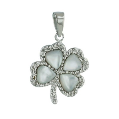 Sterling Silver Pendant Clover Mother of Pearl Heart Petals