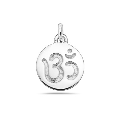 Sterling Silver Pendant Plain Silver Coin Ohm Sign Indent -Rhodium Plating-