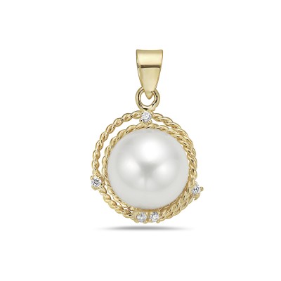 Sterling Silver Pendant 12mm Mother of Pearl Rope Spiral Clear Cubic Zirconia