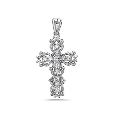 Sterling Silver Pendant Filigree Cross with Clear Cubic Zirconia