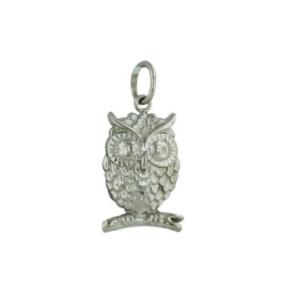 Sterling Silver Pendant Detail Owl on Branch-Rhodium Plating-