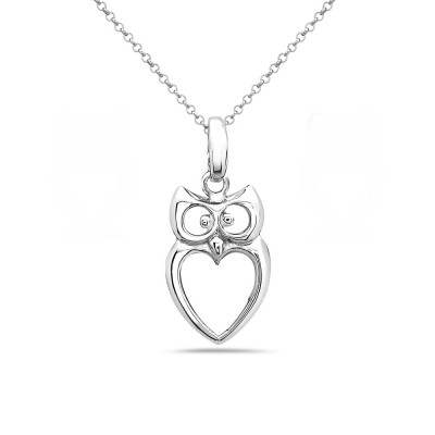 Sterling Silver Pendant Open Owl with Heart Body-Rhodium Plating-
