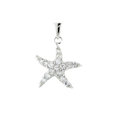 Sterling Silver Pendant Pave Clear Cubic Zirconia Starfish