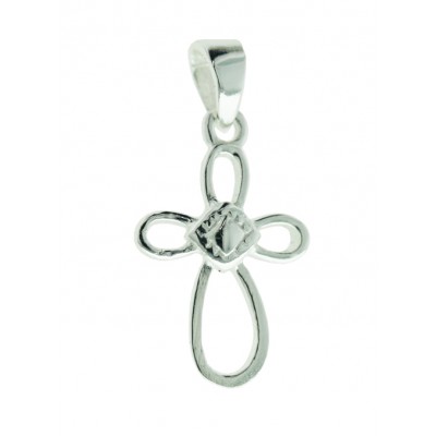 Sterling Silver Pendant 14X10mm Plain Open Loop Cross with Bail