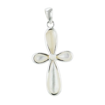 Sterling Silver Pendant Bubble Cross with Mother of Pearl