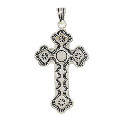 Sterling Silver Pendant Plain Cross with Black Design