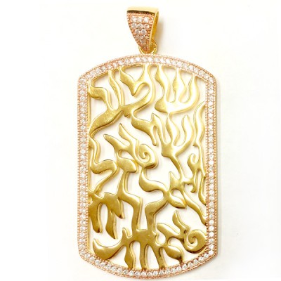 Sterling Silver Pendant Shema Tag with Clear Cubic Zirconia -Gold+Rose-