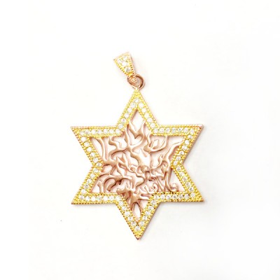 Sterling Silver Pendant Shema Star with Clear Cubic Zirconia -Rose+Gold-