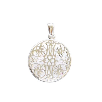 Sterling Silver Pendant 19mm Open Plain Round Filigree