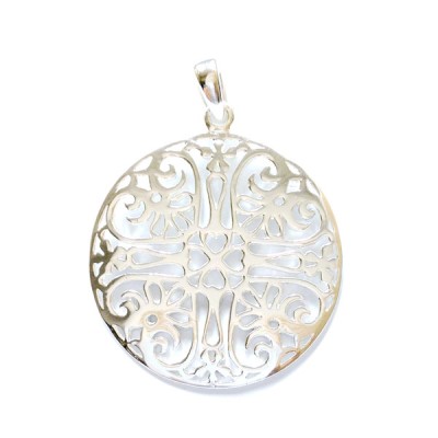 Sterling Silver Pendant 30mm Open Plain Round Filigree
