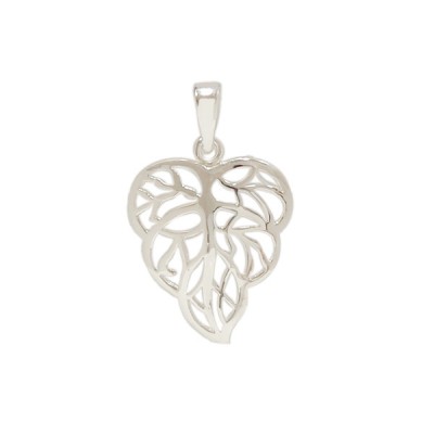 Sterling Silver Pendant 28X23mm Plain Leaf with Open Veins