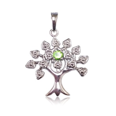 Sterling Silver Pendnat Tree of Life Birthstone Peridot Cubic Zirconia