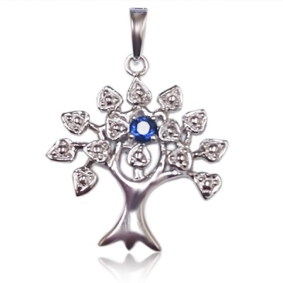 Sterling Silver Pendnat Tree of Life Birthstone Sapphire Glass