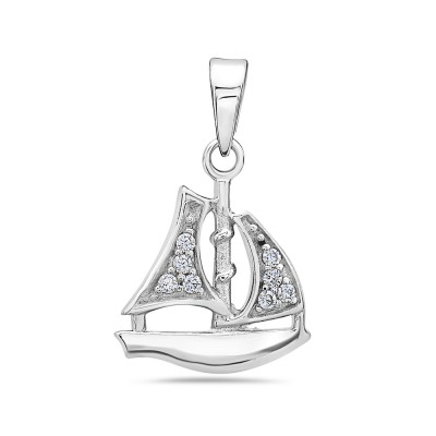 Sterling Silver Pendant Clear Cubic Zirconia Sailboat with Bail