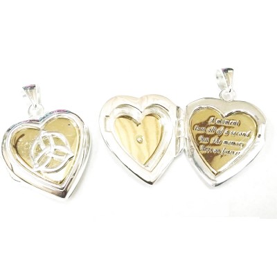 Sterling Silver Heart Locket Pendant Celtic Knot on Gold Pl Heart
