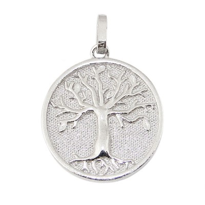 STERLING SILVER PENDANT 22MM TEXTURED CIRCLE WITH TREE OF LIFE