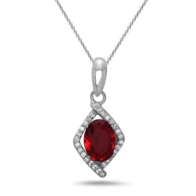 STERLING SILVER PENDANT RHOMBUS OVAL RUBY GLASS