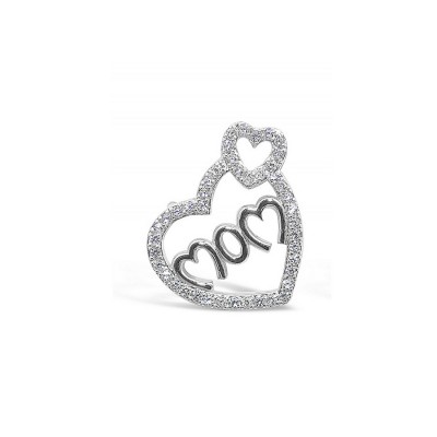 STERLING SILVER PENDANT CUBIC ZIRCONIA LINE HEART TO HEART "MOM"