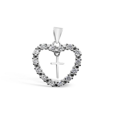 STERLING SILVER PENDANT CUBIC ZIRCONIA HEART LINE CROSS CENTER