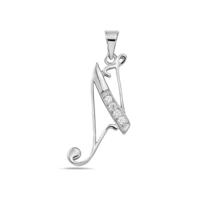 Sterling Silver Pendant Initial N Script Clear Cubic Zirconia