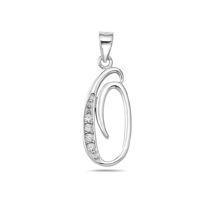 Sterling Silver Pendant Initial O Script Clear Cubic Zirconia