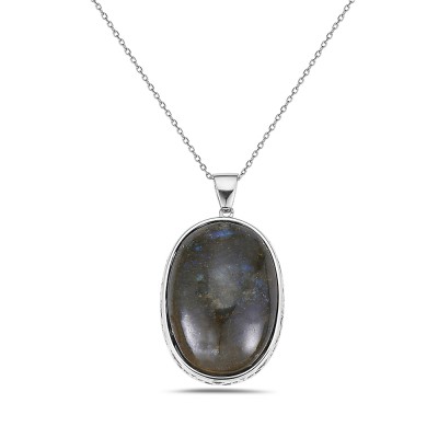 Sterling Silver PENDANT OVAL GENUINE LABRADOITE FILIGREE SIDE