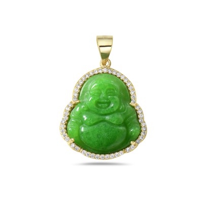 Sterling Silver PENDANT BUDDHA BURMESE JADE CZ WRAP