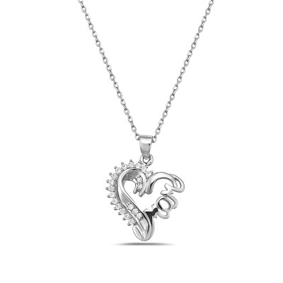 Mom Heart Script Spiked Ice Pendant