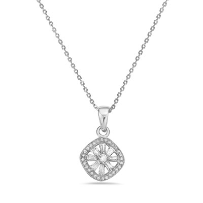 Rhombus Baguette Wheel Pendant Necklace