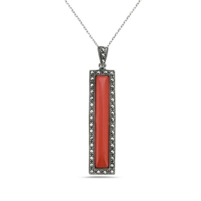 Marcasite Pendant Long Rectangle Red Jasper with Bail