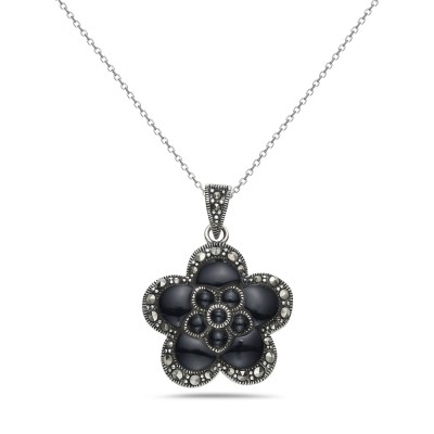 Marcasite Pendant Flower Onyx