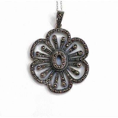 Marcasite Pendant Plain Open Flower