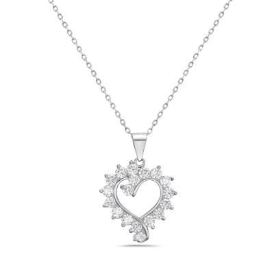 Sterling Silver PENDANT CLEAR CZ PAVE OPEN HEART