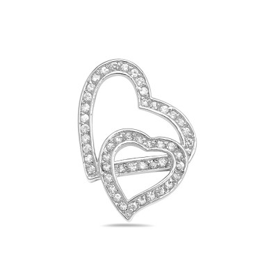 Sterling Silver Pendant Two Clear Cubic Zirconia Open Heart