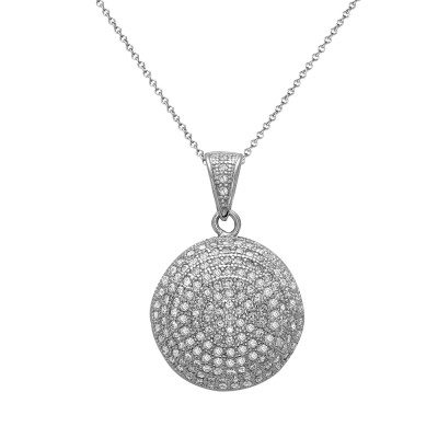 Sterling Silver Pendant Round Circle with Clear Cubic Zirconia