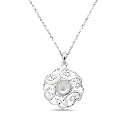 Sterling Silver PENDANT CELTIC KNOT AROUND ROUND MOTHER OF PEAR