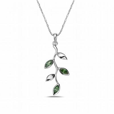 Sterling Silver PENDANT TREE BRANCHES WITH L GREEN SWAROVSKI CZ