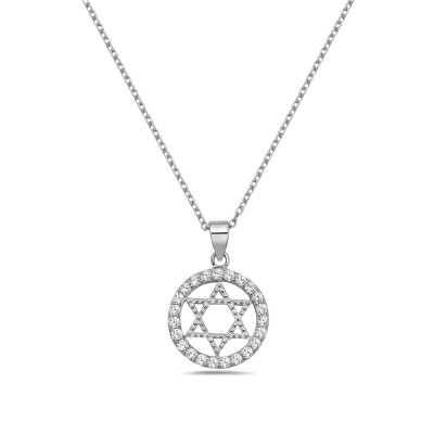 Star of David Circle Iced Pendant