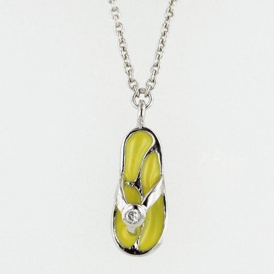 Sterling Silver Anklet 9.75" Cheerful Yellow Enamel with Clear Cubic Zirconia B