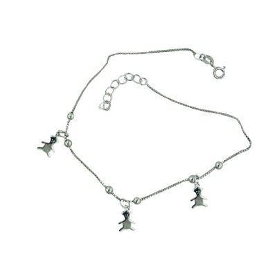 Sterling Silver Anklet Teddy Bear Charms