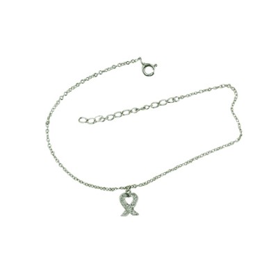 Sterling Silver Anklet Breast Cancer Support One Charm
