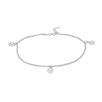 STERLING SILVER ANKLET 3 FLOWER SHAPE CHARMS